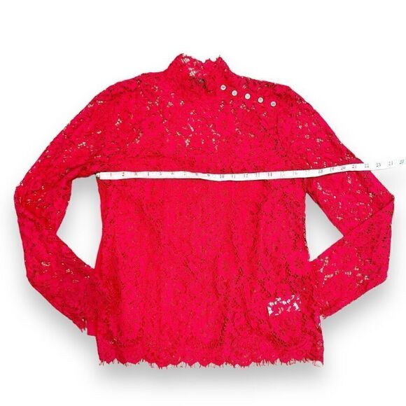 J. Crew Red Mockneck Floral Lace Long Sleeve Blouse Eyelash Hem Women’s Size 4 - Picture 11 of 12